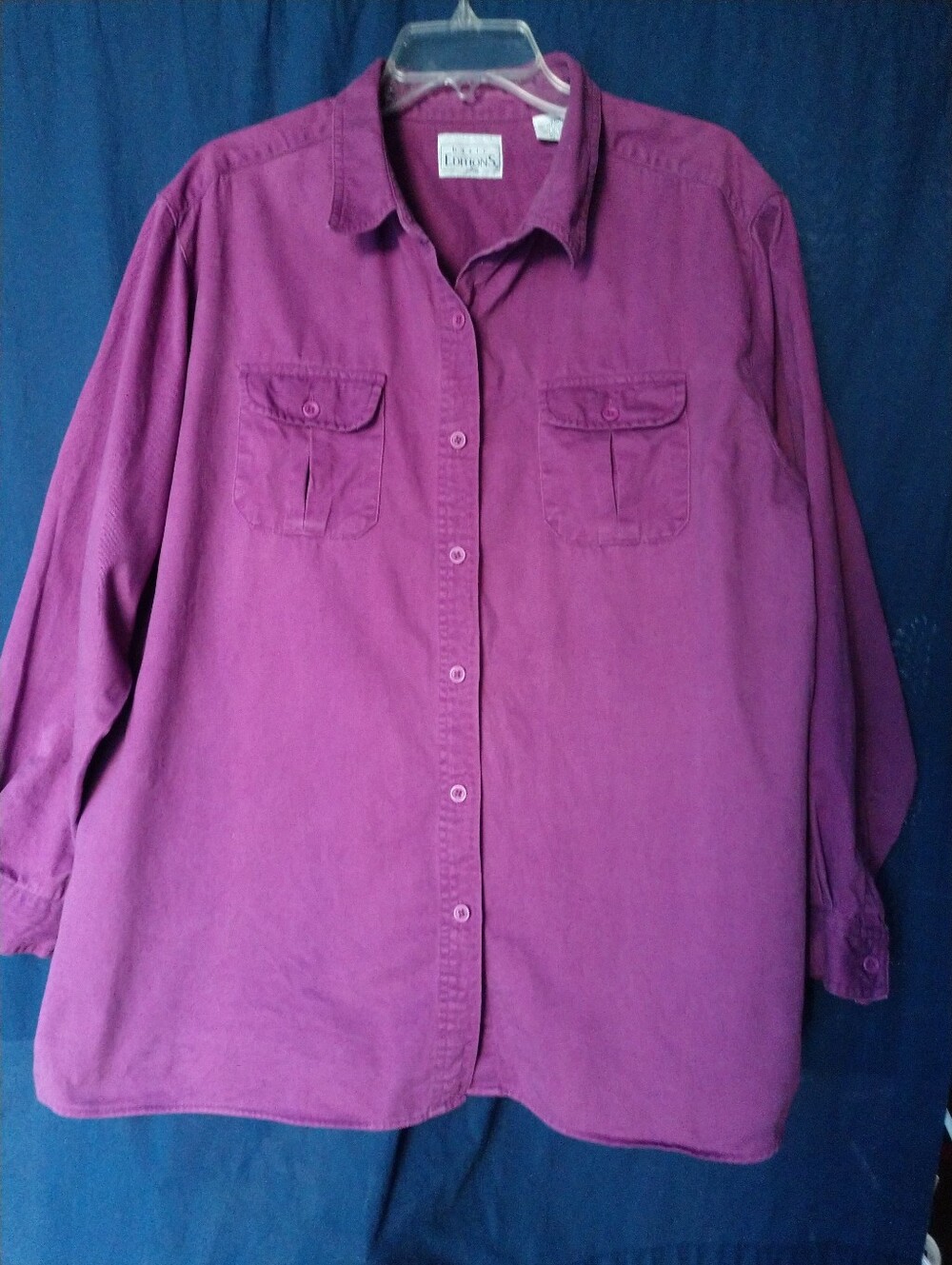 Vintage Purple Denim Shirt Basic Editions Plus Size 20W Chest 50"